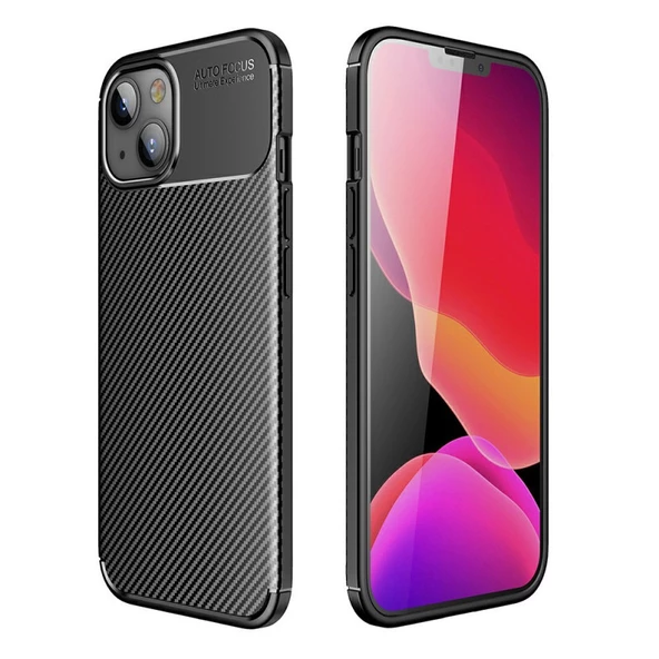 Smcase iPhone 13 Kılıf Negro Karbon Silikon