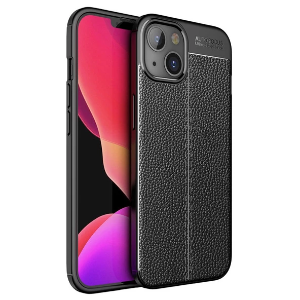 Smcase iPhone 13 Kılıf Deri Dokulu Silikon