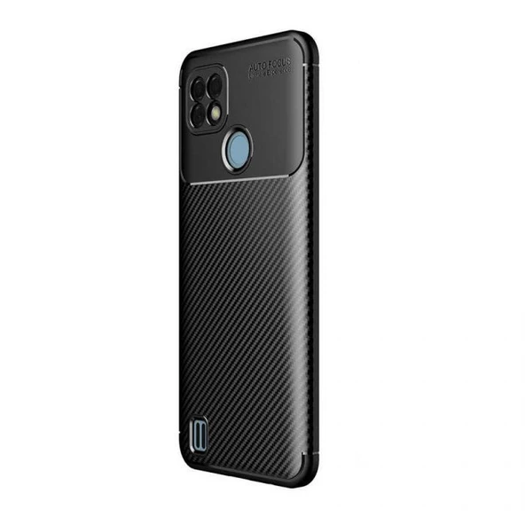 Smcase Realme C25 Kılıf Kamera Korumalı Negro Karbon Silikon  Nano Ekran Koruyucu