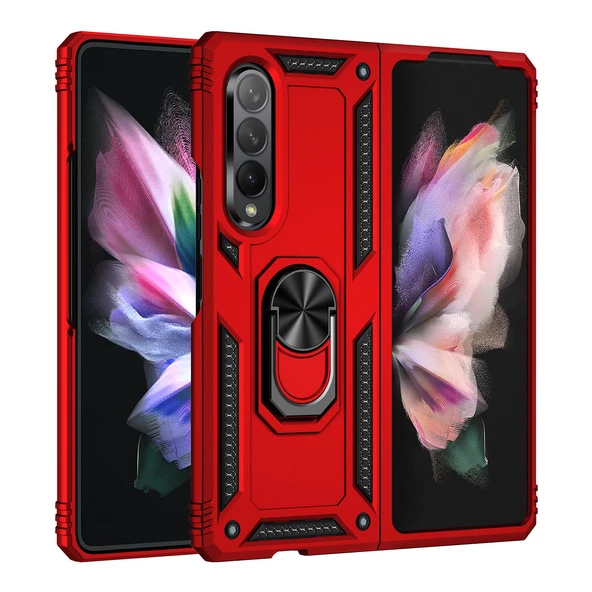 Smcase Samsung Galaxy Z Fold3 5g Kılıf Vega Yüzüklü Çift Katmanlı Tank Kılıf