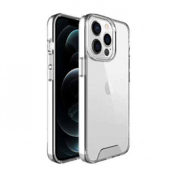 Smcase iPhone 13 Pro Max Kılıf Kristal Gard Sert Kapak Silikon