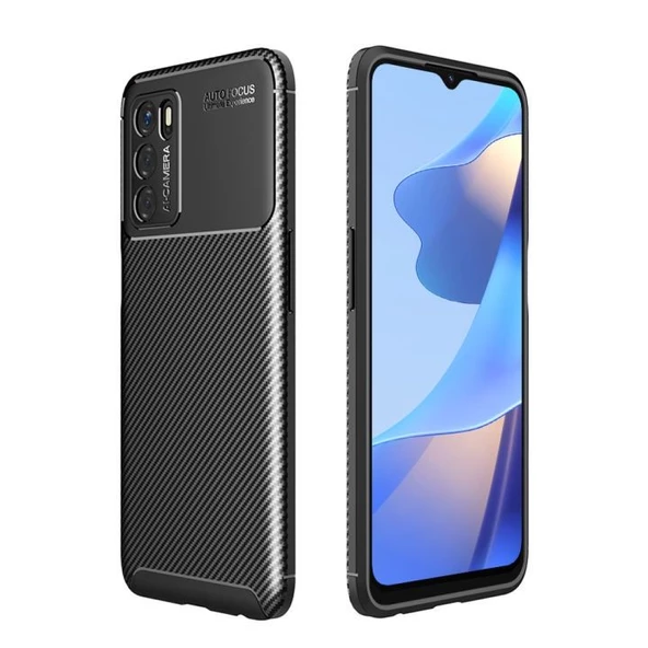 Smcase Oppo A16 Kılıf Kamera Korumalı Negro Karbon Silikon  Nano Ekran Koruyucu - Resim 5