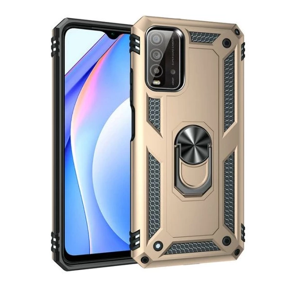 Smcase Xiaomi Poco M3 Kılıf Vega Yüzüklü Tank Kapak  Nano Ekran Koruyucu