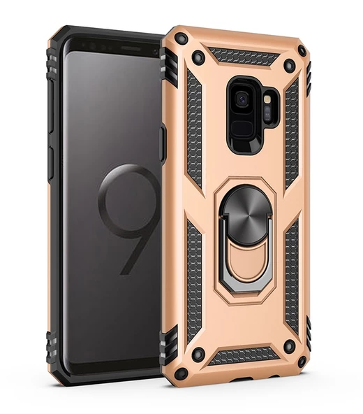 Smcase Samsung Galaxy S9 Kılıf Vega Yüzüklü Çift Katmanlı Tank Silikon