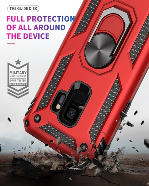 Smcase Samsung Galaxy S9 Kılıf Vega Yüzüklü Çift Katmanlı Tank Silikon - 8