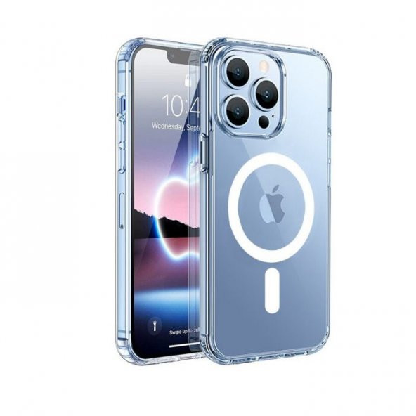 Smcase iPhone 13 Pro Kılıf Manyetik Kristal Wiriless Destekli Sert Kapak Silikon  5000 Mah Magsafeli Powerbank