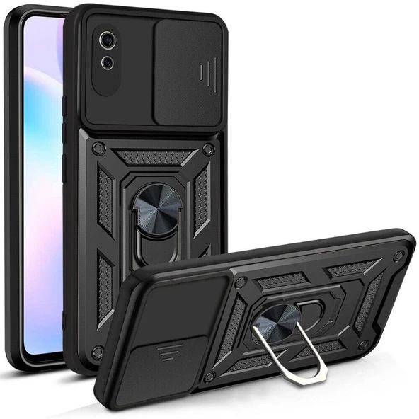 Smcase Xiaomi Redmi 9A Kılıf Kamera Korumalı Yüzüklü Tank Pars Silikon - 4