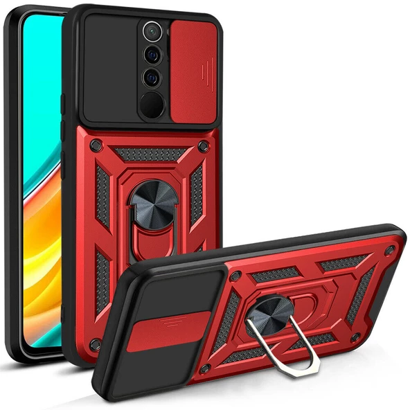 Smcase Xiaomi Redmi 9 Kılıf Kamera Korumalı Yüzüklü Tank Pars Silikon - 4