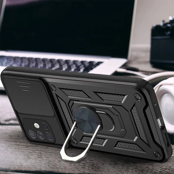 Smcase Samsung Galaxy A31 Kılıf Kamera Korumalı Yüzüklü Tank Pars Silikon - 5
