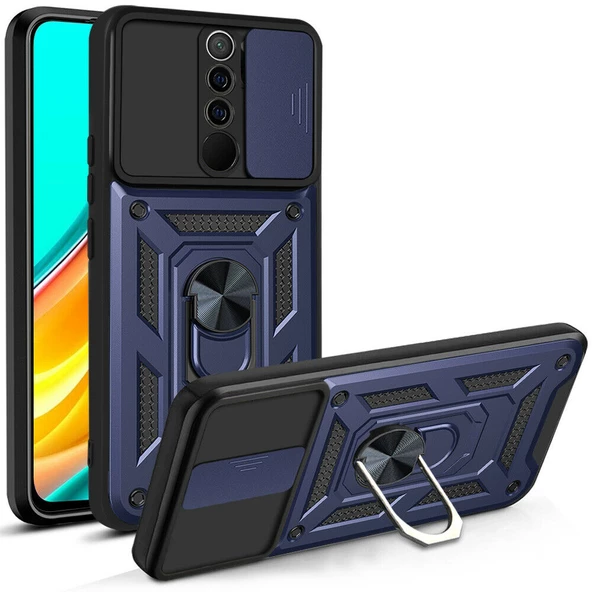 Smcase Xiaomi Redmi 9 Kılıf Kamera Korumalı Yüzüklü Tank Pars Silikon - 6