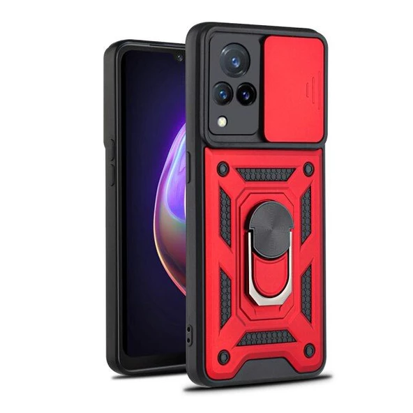 Smcase VİVO V21 Kılıf Kamera Korumalı Yüzüklü Tank Pars Silikon