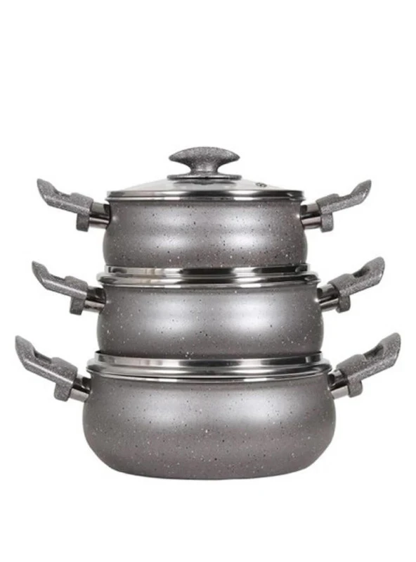 Mehtap Güveç Tencere Seti Granirt Gri 16+18+20 Cm - Resim 2