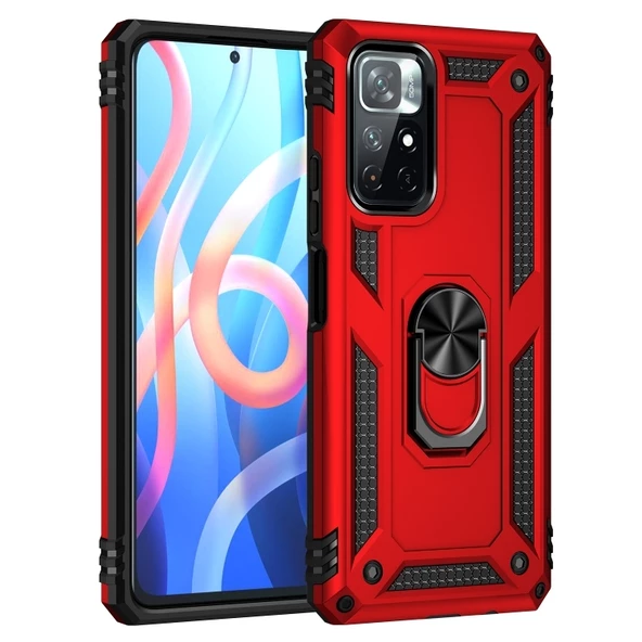 Smcase Xiaomi Poco M4 Pro 5G Kılıf Vega Yüzüklü Tank Silikon