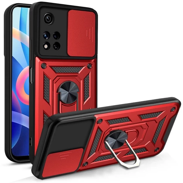 Smcase Xiaomi Redmi Note 11 Pro Kılıf Kamera Korumalı Yüzüklü Tank Pars Silikon