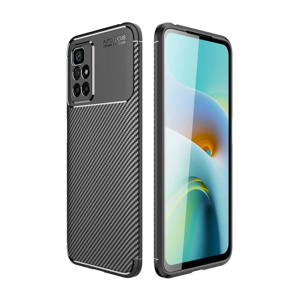 Smcase Xiaomi Redmi Note 11 4G Kılıf Kamera Korumalı Negro Karbon Dokulu Silikon  Nano Ekran Koruyucu