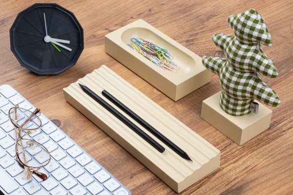 Kayigo Woody Krem Üçlü Ofis Seti - Pötikareli Çam - 2