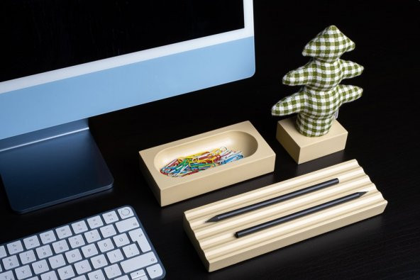 Kayigo Woody Krem Üçlü Ofis Seti - Pötikareli Çam - 3