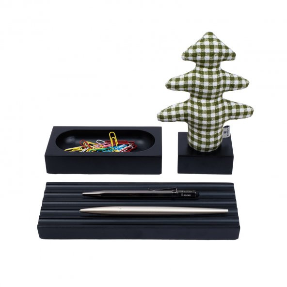 Kayigo Woody Siyah Üçlü Ofis Seti - Pötikareli Çam ürün görseli