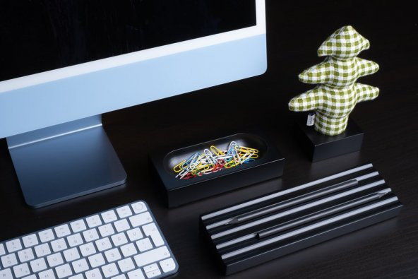 Kayigo Woody Siyah Üçlü Ofis Seti - Pötikareli Çam - Resim 2