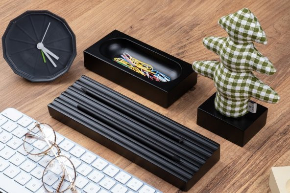 Kayigo Woody Siyah Üçlü Ofis Seti - Pötikareli Çam - Resim 3