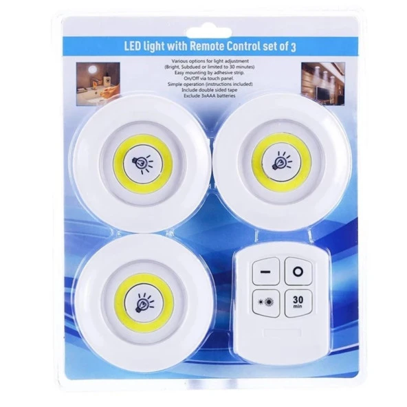 POWERMASTER ÜÇLÜ KUMANDALI PİLLİ DOKUNMATİK PORTATİF COB LED IŞIK AYDINLATMA - 2