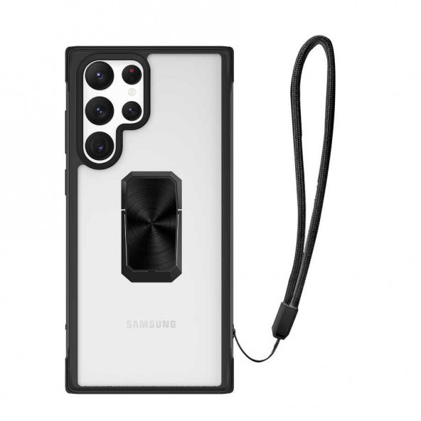 Smcase Samsung Galaxy S22 Ultra 5G Kılıf Vbax Hybrid Standlı Silikon  Tam Kapatan Pet Ekran Koruyucu  3D Kamera Camı