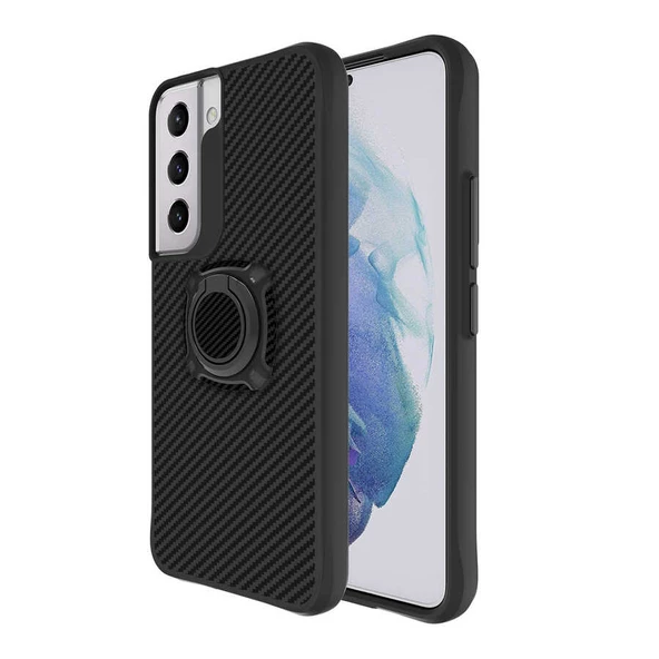 Smcase Samsung Galaxy S22 Plus 5G Kılıf Timo Hybrid Karbon Standlı Silikon  Nano Ekran Koruyucu  3D Kamera Camı