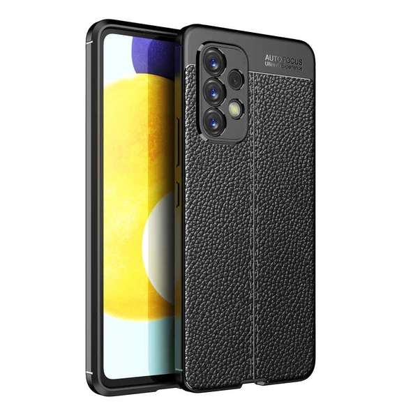 Smcase Samsung Galaxy A53 Kılıf Kamera Korumalı Deri Dokulu Silikon  Nano Ekran Koruyucu