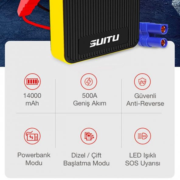 Coofbe Led Lambalı 12V Dizel ve Benzinli Araç İçin 14000mAh Akü Takviye Seti, Akü Çalıştırma Seti - 5