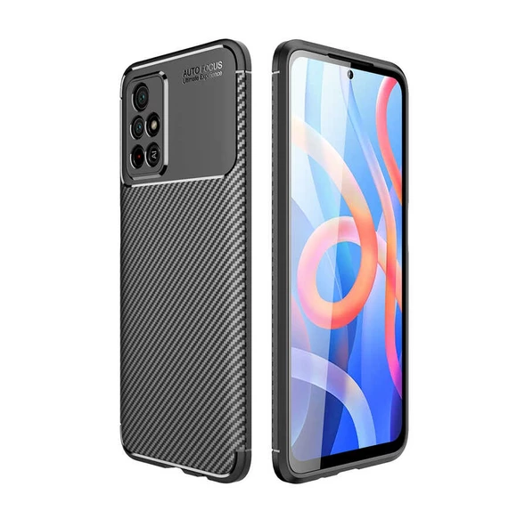 Smcase Xiaomi Redmi Note 11 5G Kılıf Kamera Korumalı Karbon Dokulu Silikon  Nano Ekran Koruyucu