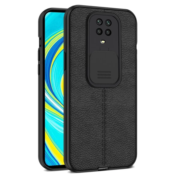 Smcase Xiaomi Redmi Note 9 Pro Kılıf Lensi Kamera Korumalı Deri Dokulu Silikon