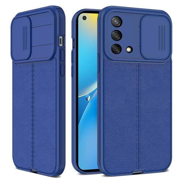 Smcase Oppo A74 4G Kılıf Lensi Kamera Korumalı Deri Dokulu Silikon - 3