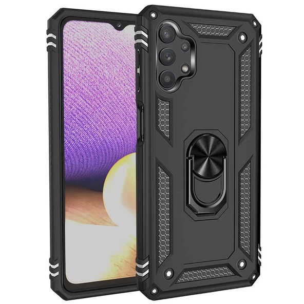 Smcase Samsung Galaxy A13 4G Kılıf Vega Yüzüklü Tank Kapak  Nano Ekran Koruyucu