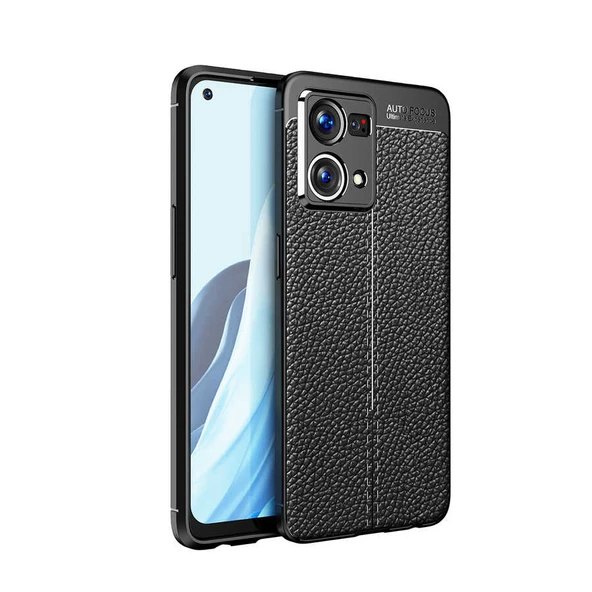 Smcase Oppo Reno 7 4G Kılıf Kamera Korumalı Deri Dokulu Silikon  Ekran Koruyucu