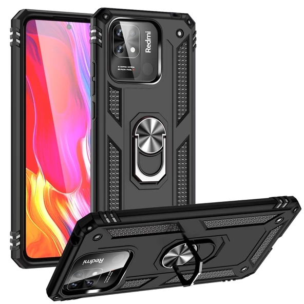 Smcase Xiaomi Redmi 10c Kılıf Vega Yüzüklü Tank Silikon