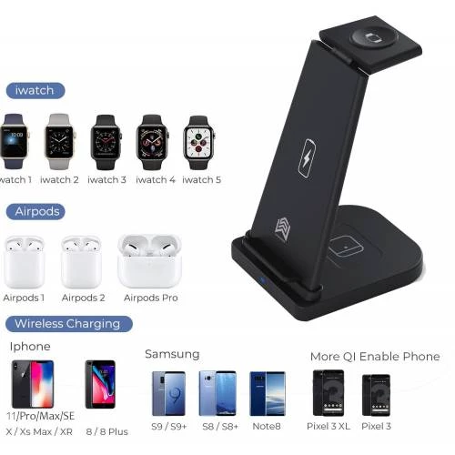 Polham 15W Kablosuz Şarj Cihazı Apple iWatch AirPods Şarj Standı Huawei Xiaomi Samsung İphone Şarj - Resim 2