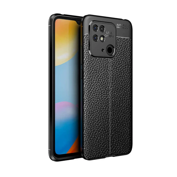 Smcase Xiaomi Poco C40 Kılıf Kamera Korumalı Deri Dokulu Silikon  Nano Ekran Koruyucu