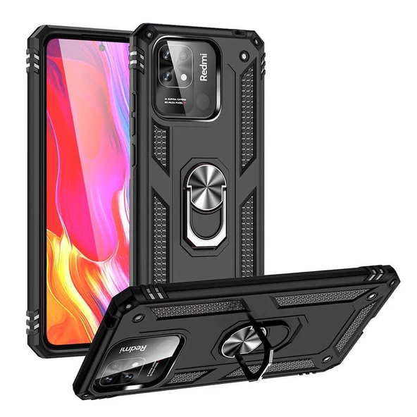 Smcase Xiaomi Poco C40 Kılıf Vega Yüzüklü Tank Silikon