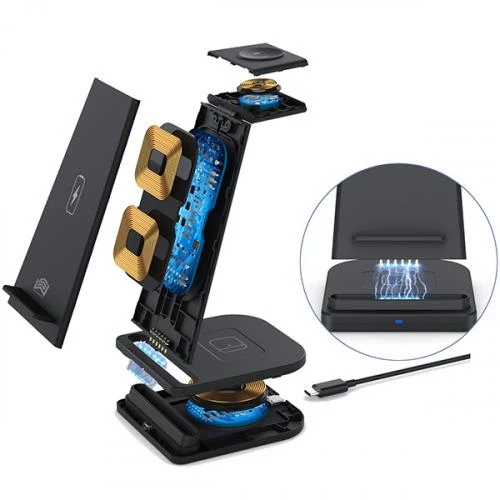 Coofbe Super Şarj 15W 3İN1 Kablosuz Şarj Standı iPhone+iWatch+AirPods Şarj Stadı Masaüstü Şarj Standı - 12