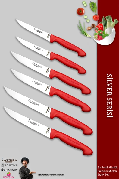 Lazbisa Silver Serisi Mutfak Bıçak Seti Et Ekmek Sebze Meyve Bıçağı 6 Lı Set Günlük Kullanım ( Mtf-216)