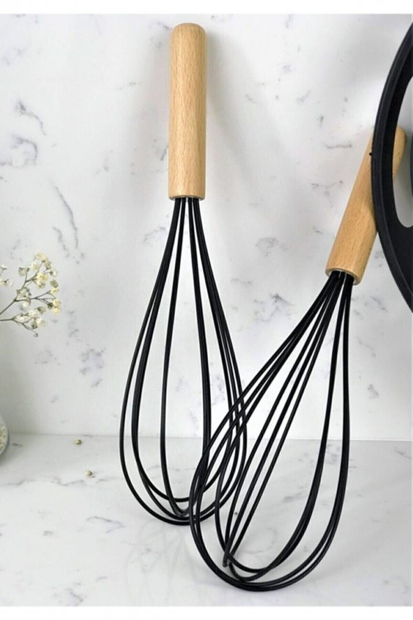 Bambu Saplı Silikon Çırpıcı & Siyah Çırpıcı & 1 Adet - 1
