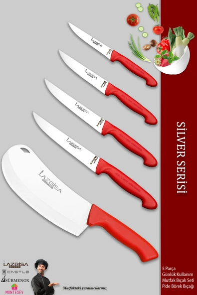 Lazbisa Silver Serisi Mutfak Bıçak Seti Et Ekmek Sebze Pizza Pide Salata Bıçağı 5 Li Set ( Mtf-267)