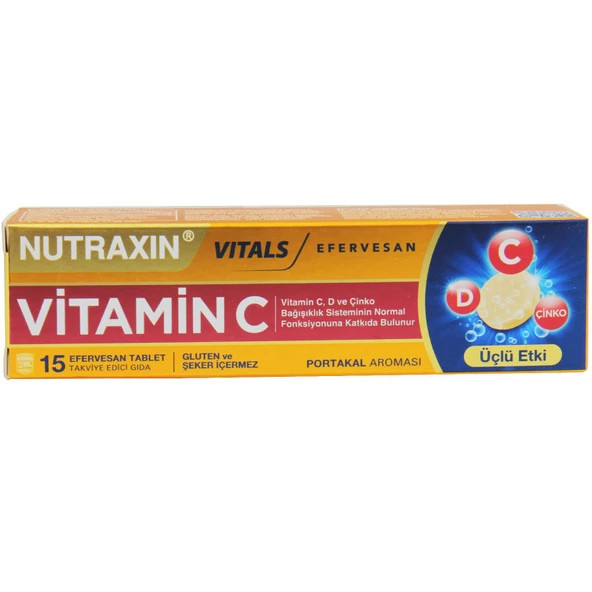 Nutraxin Vitamin C D Ve Çinko Üçlü Etki 15 Efervesan Tablet