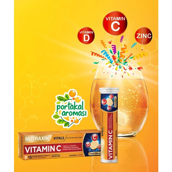 Nutraxin Vitamin C D Ve Çinko Üçlü Etki 15 Efervesan Tablet 3 ADET - 2