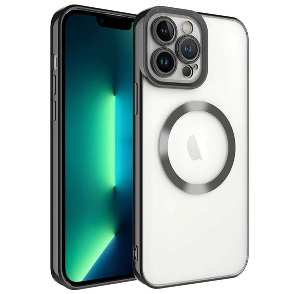 Smcase iPhone 13 Pro Max Kılıf Kamera Korumalı Manyetik Wiriless Destekli Lazer Setro Silikon