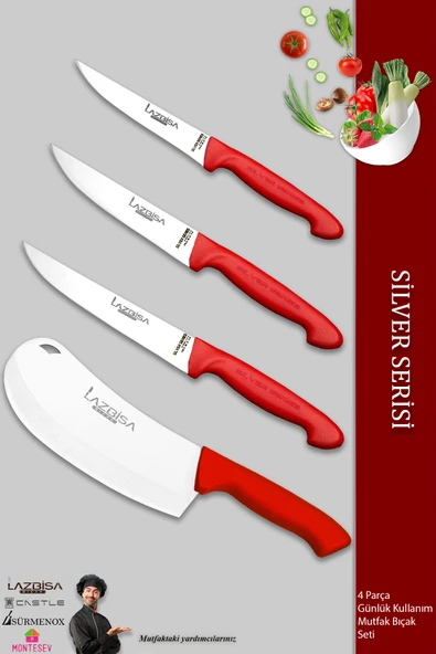 Lazbisa Silver Serisi Mutfak Bıçak Seti Et Ekmek Sebze Börek Pide Salata Bıçağı 4 Lü Set G ( Mtf-268)