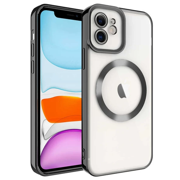 Smcase iPhone 12 Kılıf Kamera Korumalı Manyetik Wiriless Destekli Lazer Setro Silikon  Wiriless Şarj Aleti