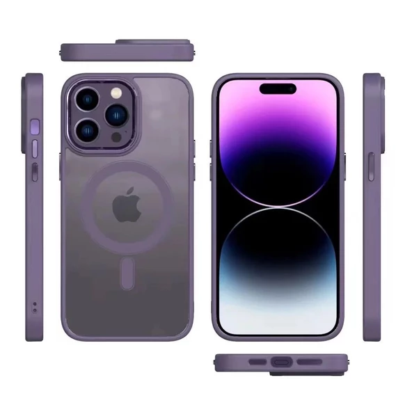 Smcase iPhone 14 Pro Kılıf Manyetik Wiriless Destekli Krom Slim Silikon - Resim 2