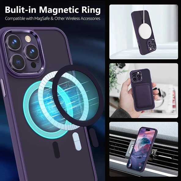 Smcase iPhone 14 Pro Kılıf Manyetik Wiriless Destekli Krom Slim Silikon - Resim 4