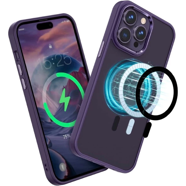 Smcase iPhone 14 Pro Kılıf Manyetik Wiriless Destekli Krom Slim Silikon - Resim 3